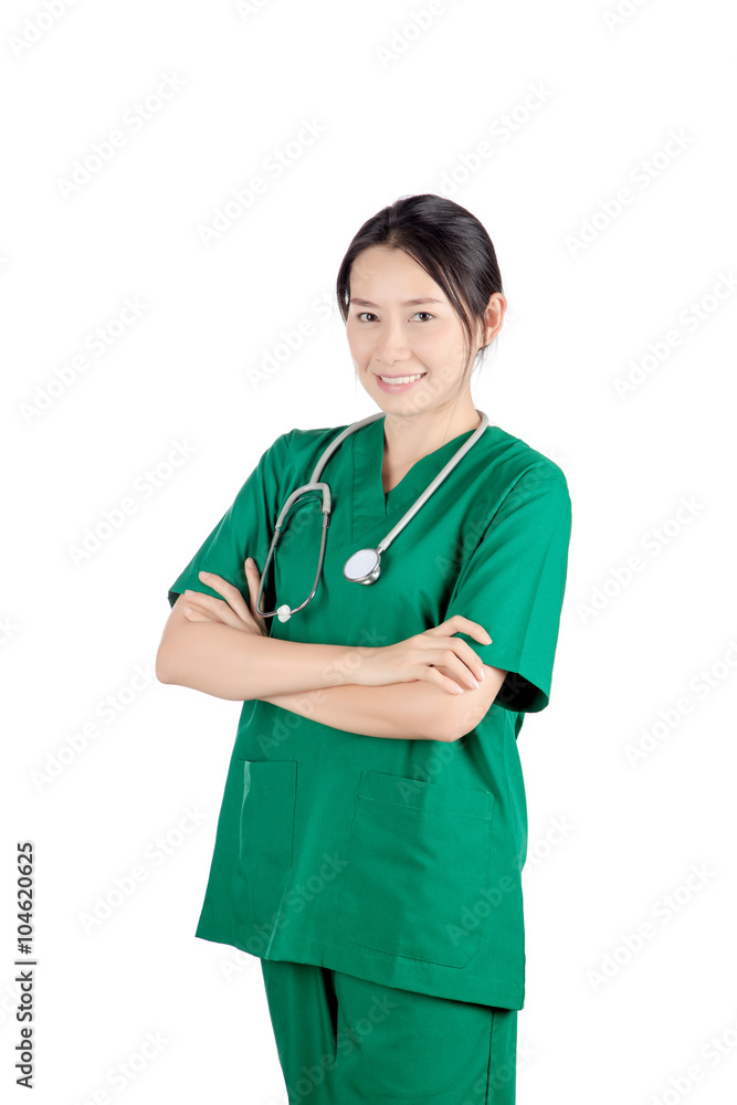 Smiling asian female doctor with stethoscope isolated on white background Smiling asian female doctor with stethoscope isolated on white background