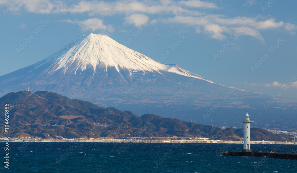 Mountain Fuji and sea at Shizuoka in winter season