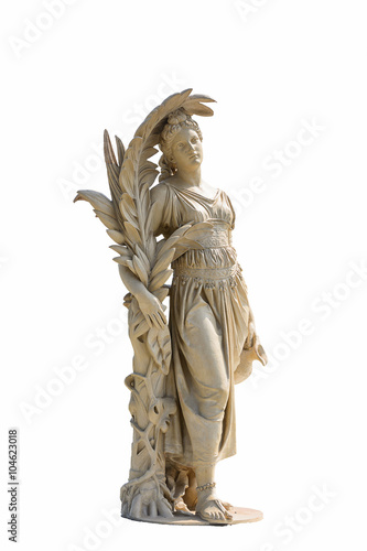 Ancient women statue in white background and clipping part