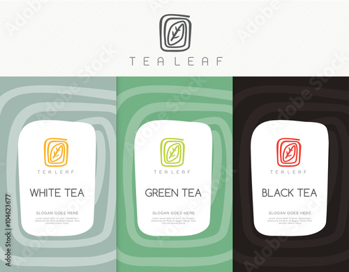 Vector set of templates packaging tea, logo, label, banner, poster, identity, branding. Stylish design for black tea - green tea - white tea - oolong tea