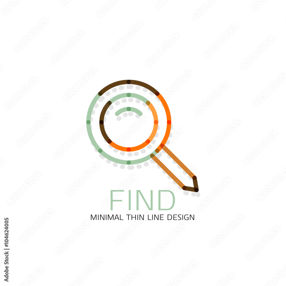 Vector thin line design logo magnifying glass, search and find or zoom logotype concept. Linear minimalistic business icon Vector thin line design logo magnifying glass, search and find or zoom logotype concept. Linear minimalistic business icon
