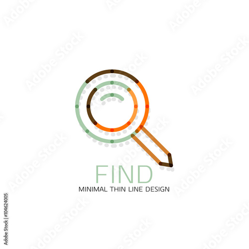 Vector thin line design logo magnifying glass, search and find or zoom logotype concept. Linear minimalistic business icon
