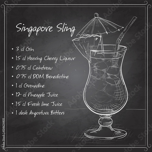 The Singapore Sling cocktail on black board