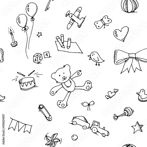 Cute doodle baby seamless pattern