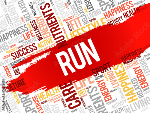 RUN word cloud, fitness, sport, health concept