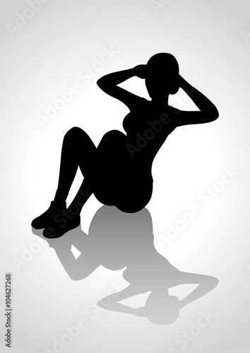 Silhouette illustration of a woman figure doing sit up