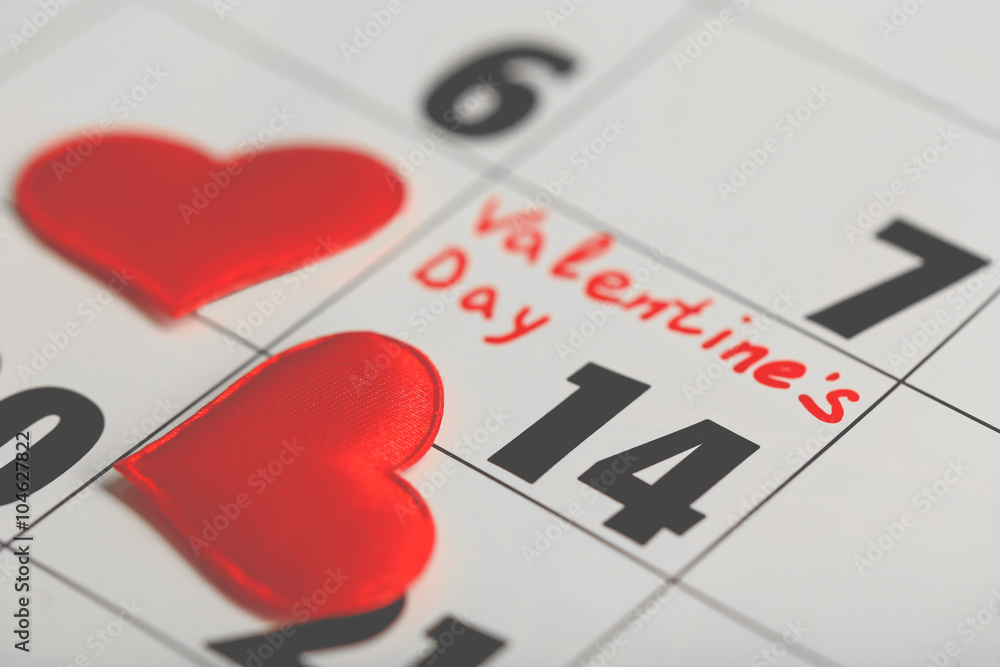 Calendar with date of February 14 -Valentines day, close-up Calendar with date of February 14 -Valentines day, close-up