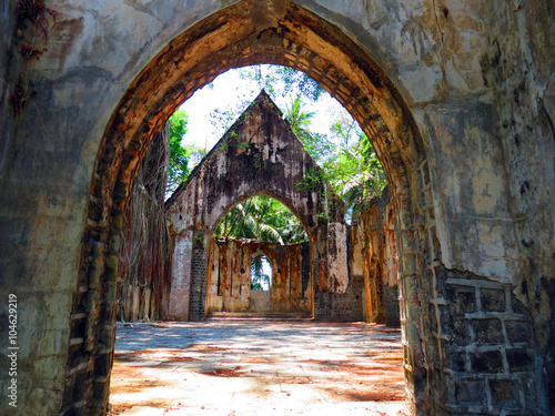 Ruin of an abandoned church on Ross Island, Andaman and Nicobar Islands, India, Asia. photo