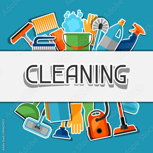 Housekeeping background with cleaning sticker icons. Image can be used on advertising booklets, banners, flayers, article, social media