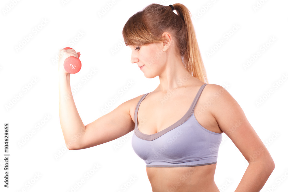 The girl goes in for sports in the studio The girl goes in for sports in the studio
