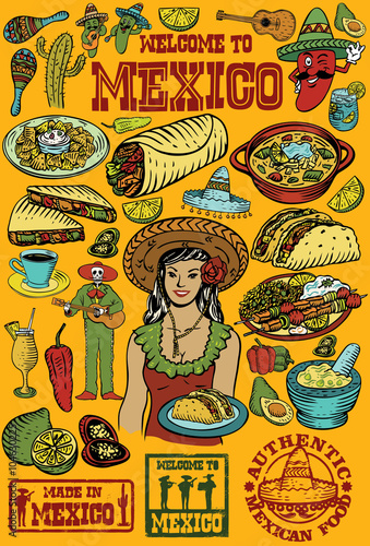 Hand drawn of Mexican food