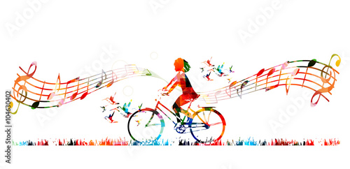 Girl on bike background with hummingbirds