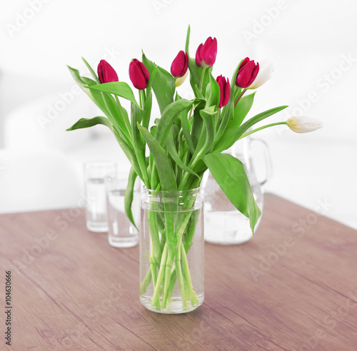 Bouquet of beautiful tulips on the table  close up