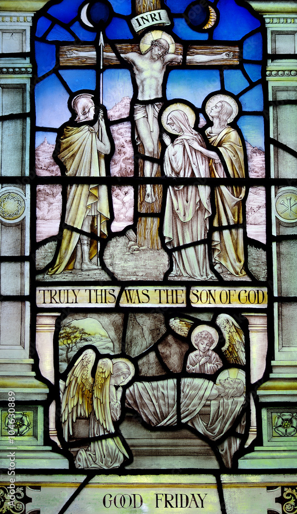 Good Friday (crucifixion of Jesus Christ) in stained glass