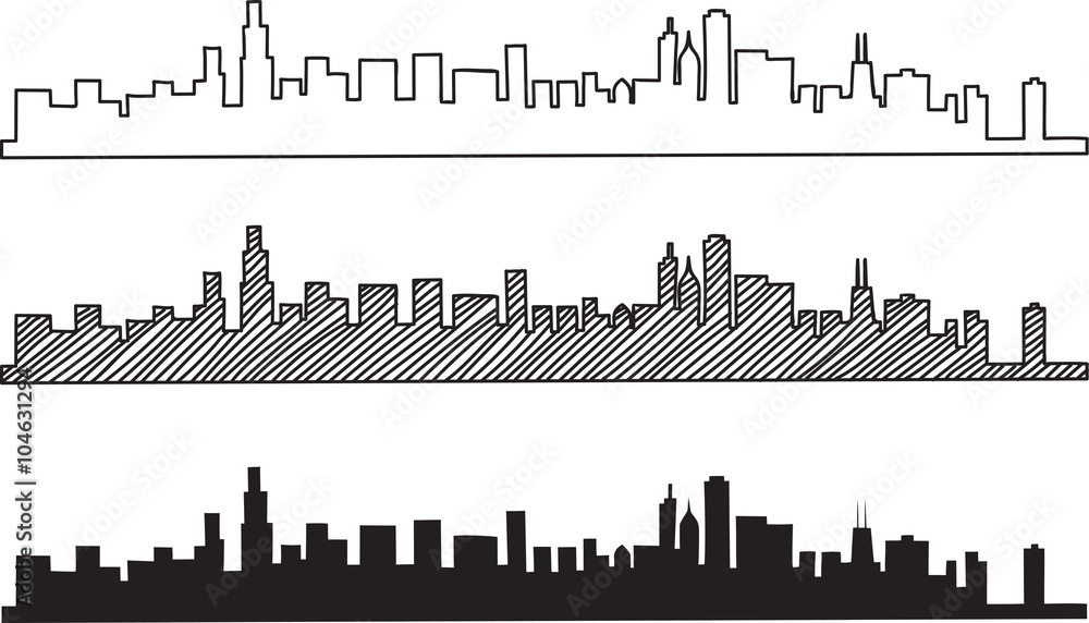 Free hand sketch of Chicago skyline. Vector illustration eps 10.