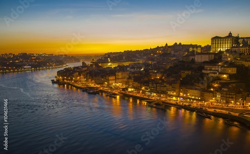 Porto view  Portugal  view of Ribeira and Douro river  at dusk
