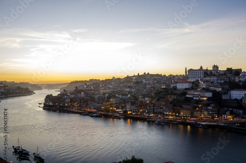 Porto view, Portugal (view of Ribeira and Douro river) before dusk