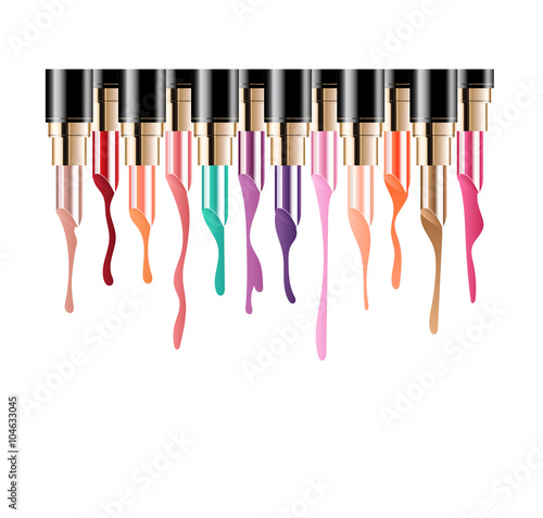 Multicolor lipstick is melting on white background. vector illus