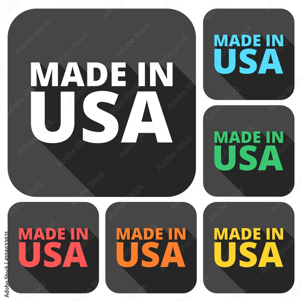 Fototapeta premium American (USA) Made text design icons set with long shadow