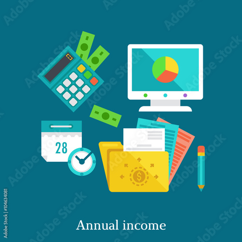 Annual report and income flat illustration concept.