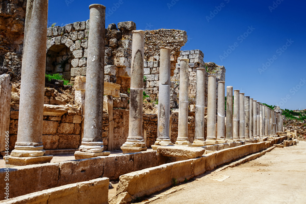 Ruins of ancient city of Perge near Antalya Turkey