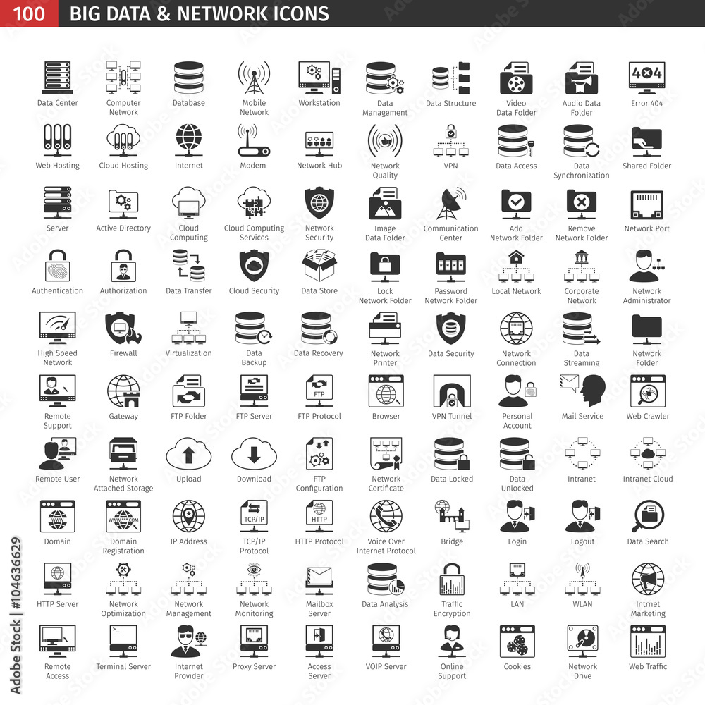 Network And Database Black Icons Set - obrazy, fototapety, plakaty 