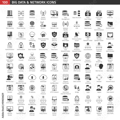 Network And Database Black Icons Set