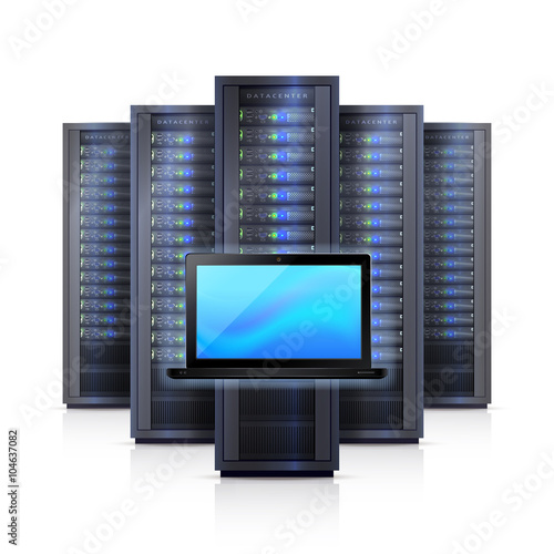 Server Rack Laptop Realistic Isolated Illustration