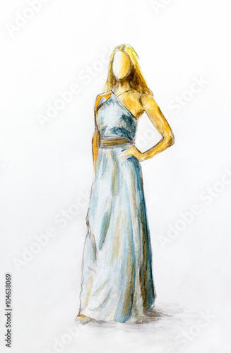 sketch of mystical woman in beautiful ornamental dress.