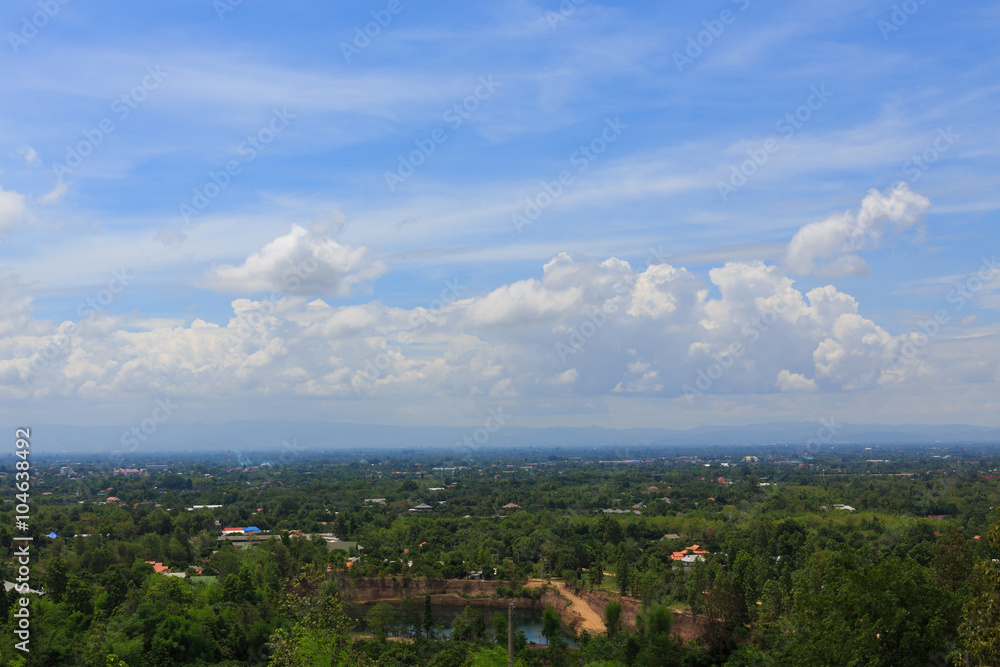 landscape with cloudy on clear blue sky