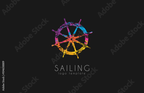 Helm logo. Sailing logo design. Color logo design. Helm in grunge style.