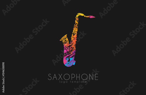 Saxophone logo design. Music logo. Creative logo. Color logo. Saxophone in grunge style.