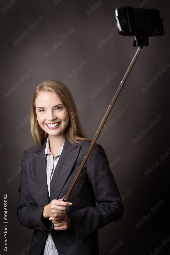 Posing with selfie stick Posing with selfie stick