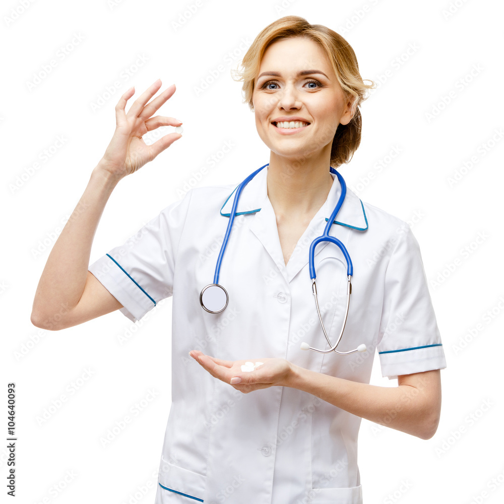 Woman doctor standing on white background Woman doctor standing on white background