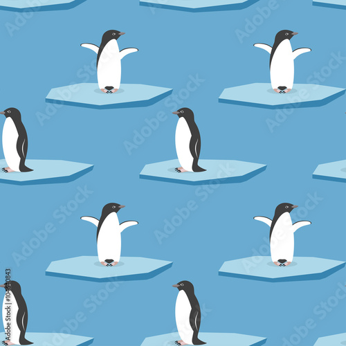 Seamless vector pattern with penguins standing on stylized glacier