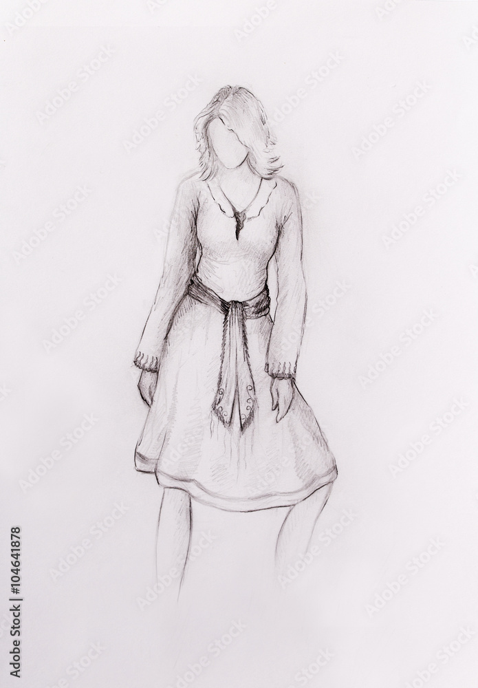 Female Figure Pencil Sketch Stock Illustration - Illustration of figure,  woman: 52328611