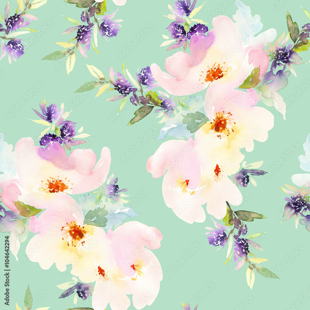Seamless pattern with flowers watercolor.