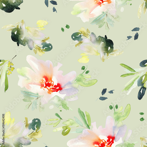 Seamless pattern with flowers watercolor. © Karma