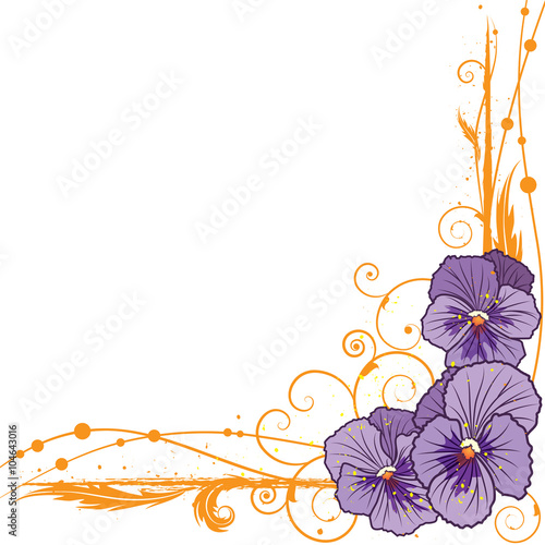 border with  violet pansies