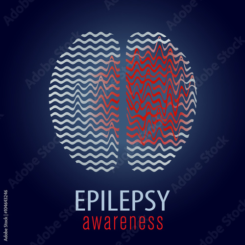 Human brain with epilepsy activity, epilepsy awareness, vector illustration