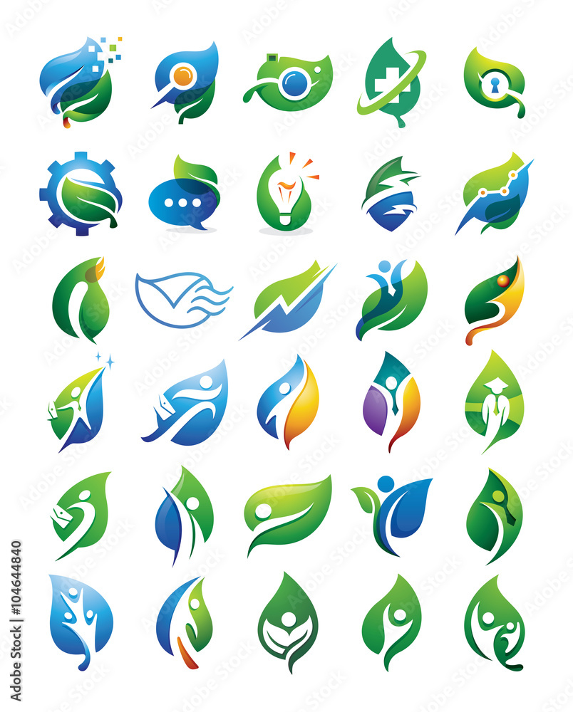 30 Fresh Business People and Leaf Logo Elements