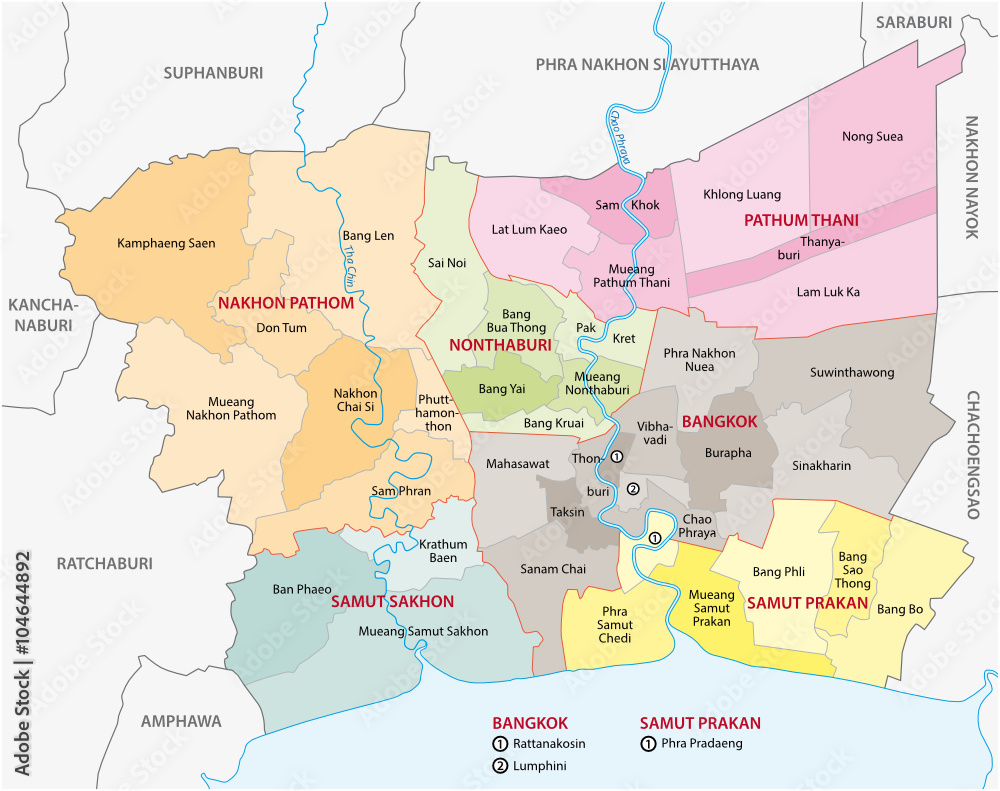 bangkok metropolitan region map - obrazy, fototapety, plakaty 