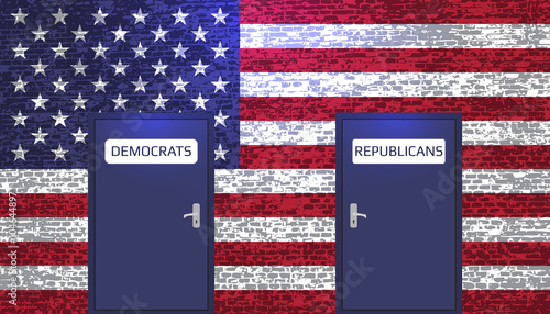 USA flag and split the Democrats and Republicans.