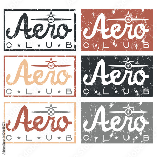 aero club quote on vintage grunge labels set