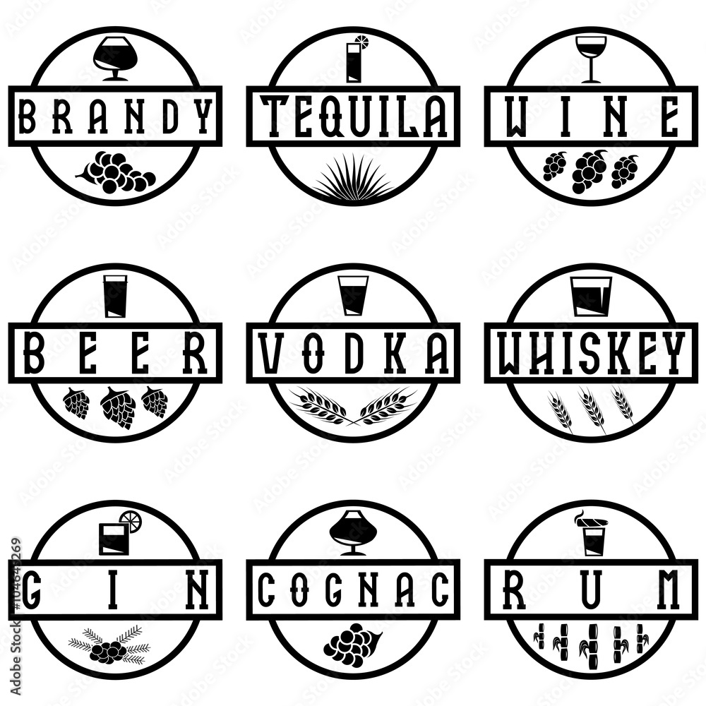 vintage vector labels set of alcohol drinks
