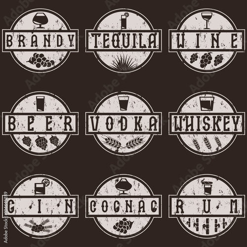 vintage grunge vector labels set of alcohol drinks