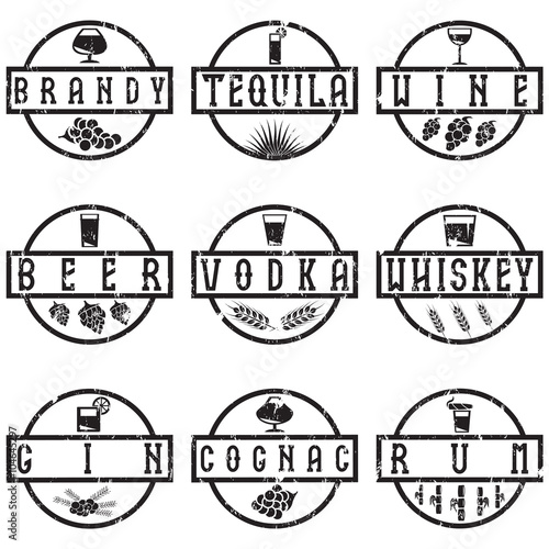 vintage grunge vector labels set of alcohol drinks