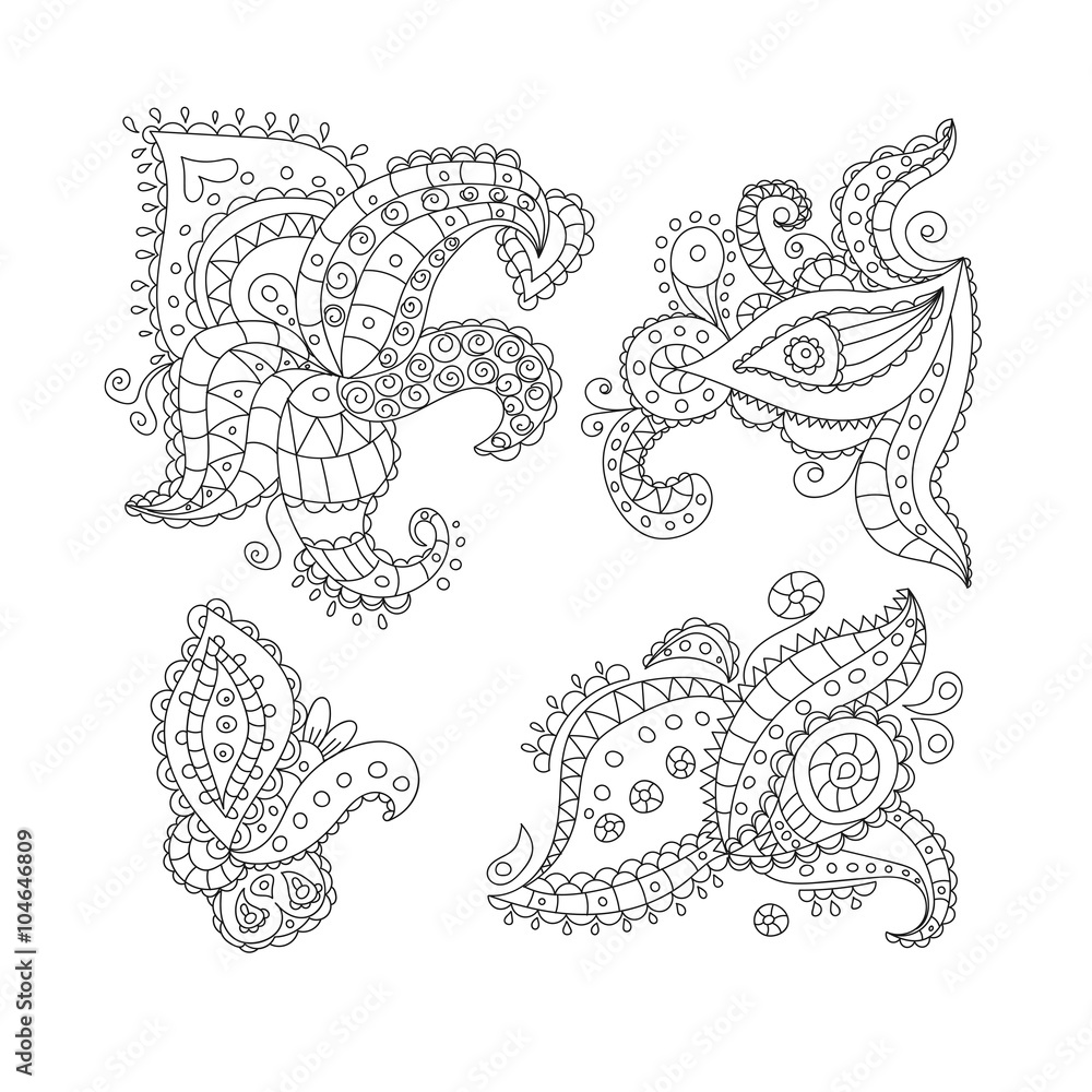 Vector doodle floral elements for design