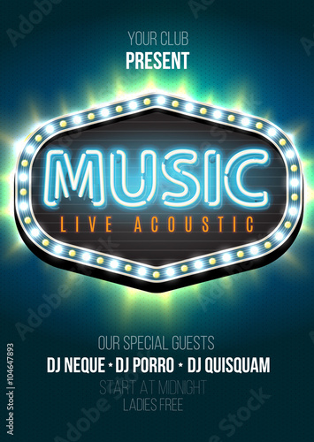 Illustration of Retro Disco 80s Neon Poster Music Live Acoustic