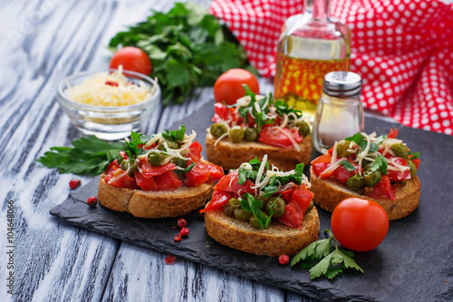 Traditional Italian antipasti bruschetta with vegetable